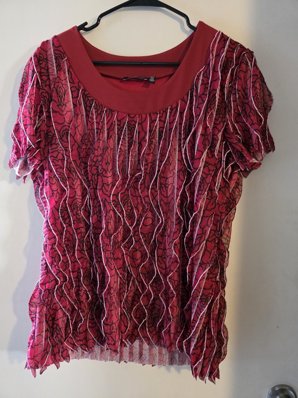 Notations Fuchsia Pink Textured Short-Sleeve Blouse